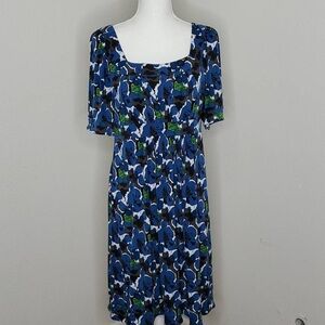 Chic Blue and Green Floral Midi Dress